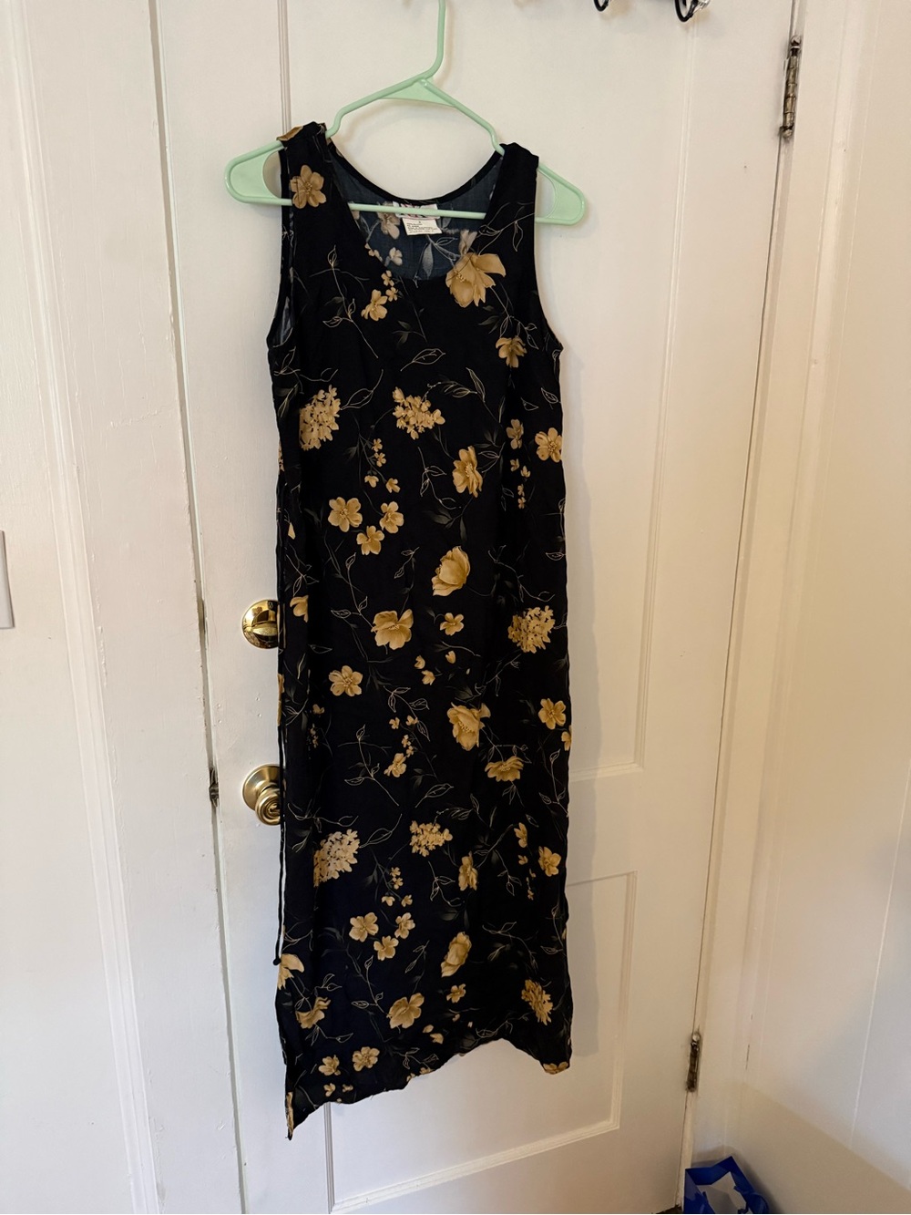 R&K 90s Black Maxi Dress with Gold Floral Print